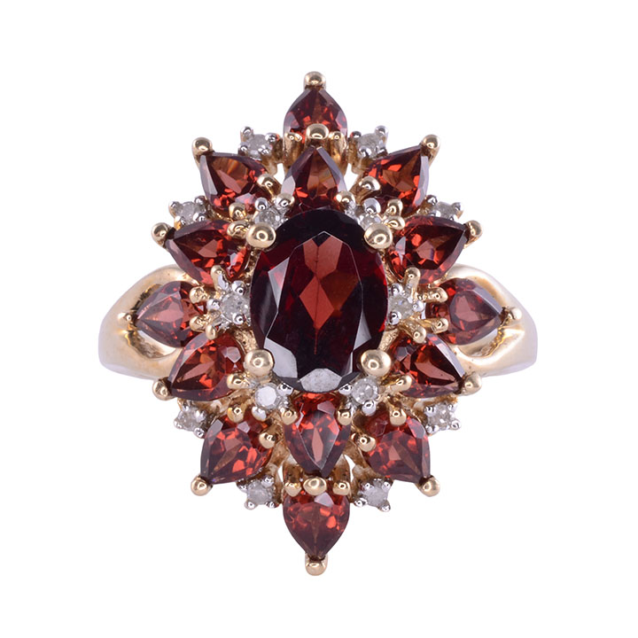 Garnet Cluster Ring with Diamond Accents