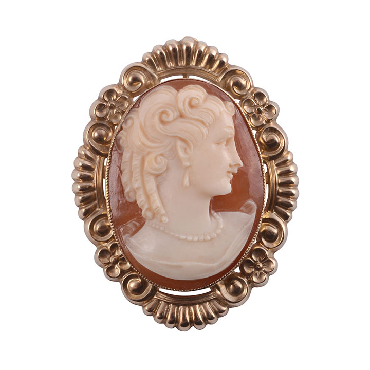 Repousse Gold Framed Cameo Pin or Pendant