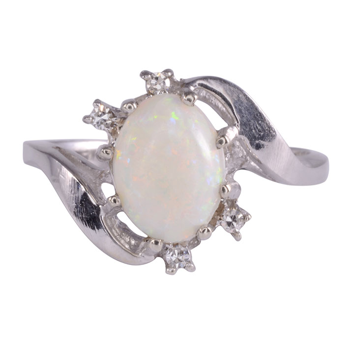 Opal & Diamond White Gold Ring