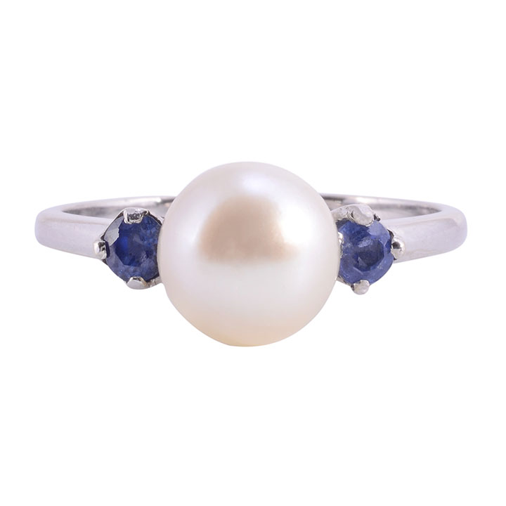 Cultured Saltwater Pearl Ring with Sapphires