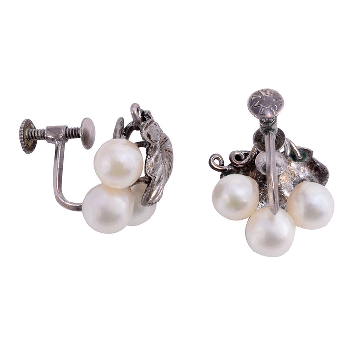 Cultured Pearl Sterling Silver Screw Back Earrings