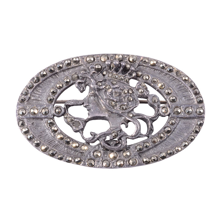 Retro Style Marcasite Sterling Silver Brooch