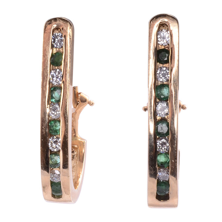 Emerald & Diamond Demi Hoop Earrings