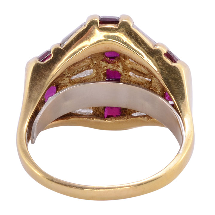 Square Ruby & Baguette Diamond Fashion Ring