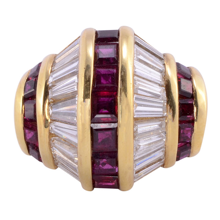 Square Ruby & Baguette Diamond Fashion Ring