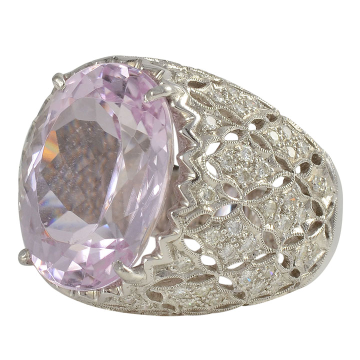 10.91 Carat Kunzite Ring With Diamonds