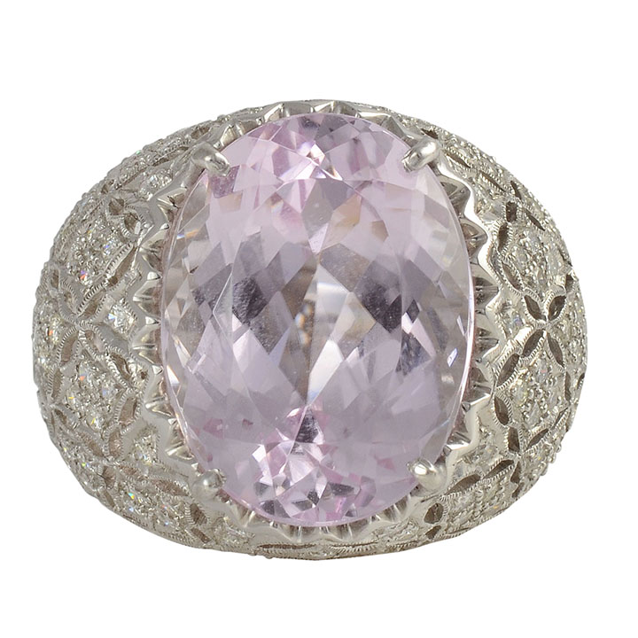 10.91 Carat Kunzite Ring with Diamonds