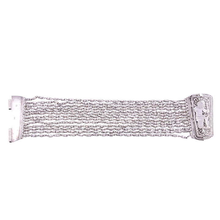 Egyptian Motif Silver Beaded Bracelet