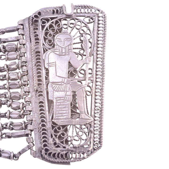 Egyptian Motif Silver Beaded Bracelet