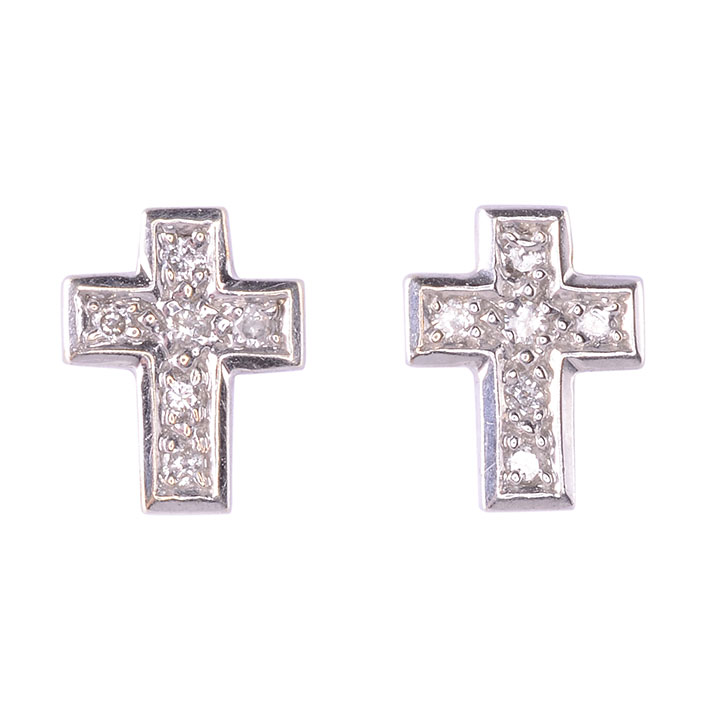 Pave Diamond Cross Earrings