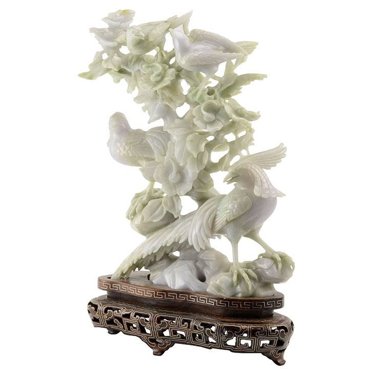 Jadeite Carving of Birds and Flowering Branches