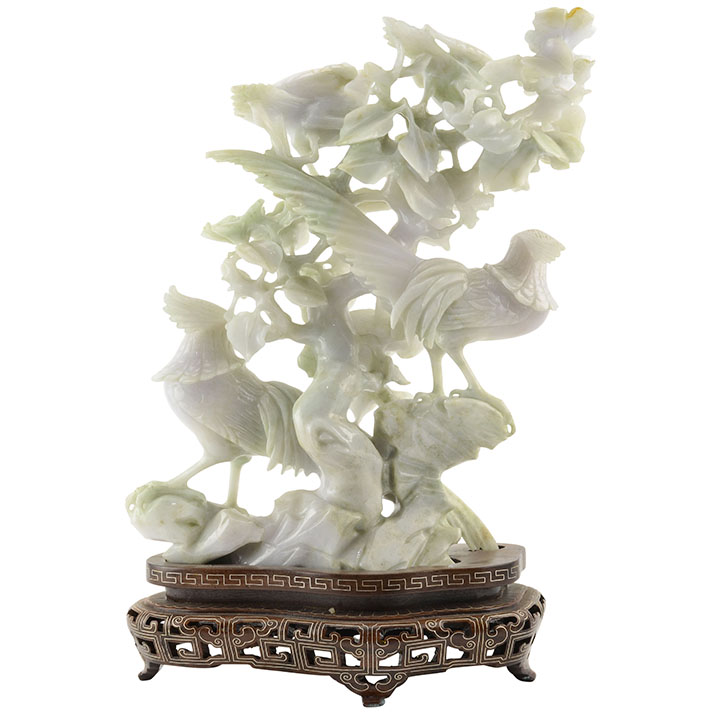 Jadeite Carving of Birds and Flowering Branches
