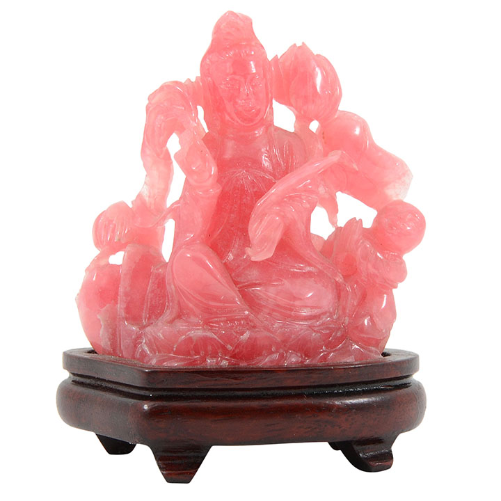 Seated Woman with Child Rhodochrosite Carving