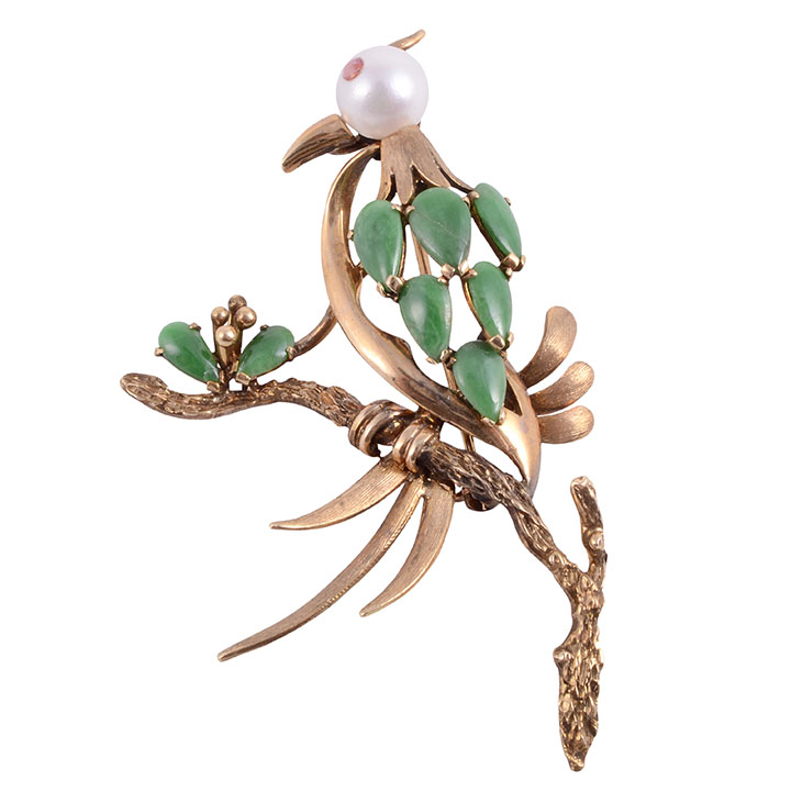 Floral Jade, Pearl & Pink Sapphire Pin