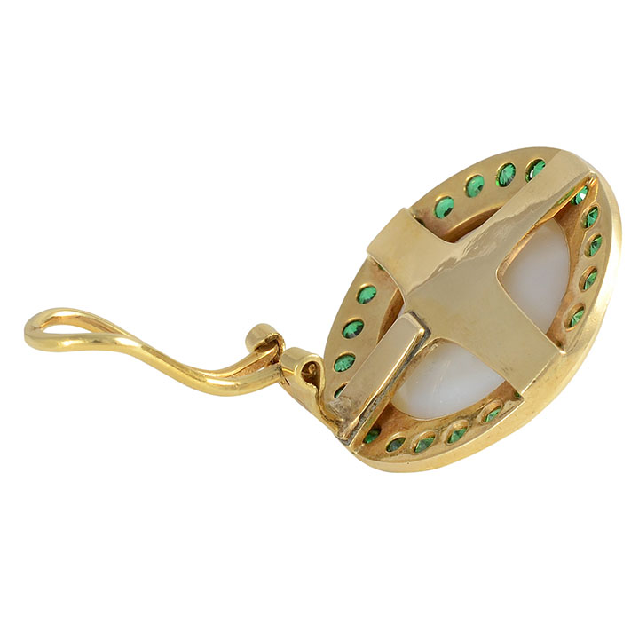 20mm Mabe Pearl Clip Earrings with Tsavorite Garnets