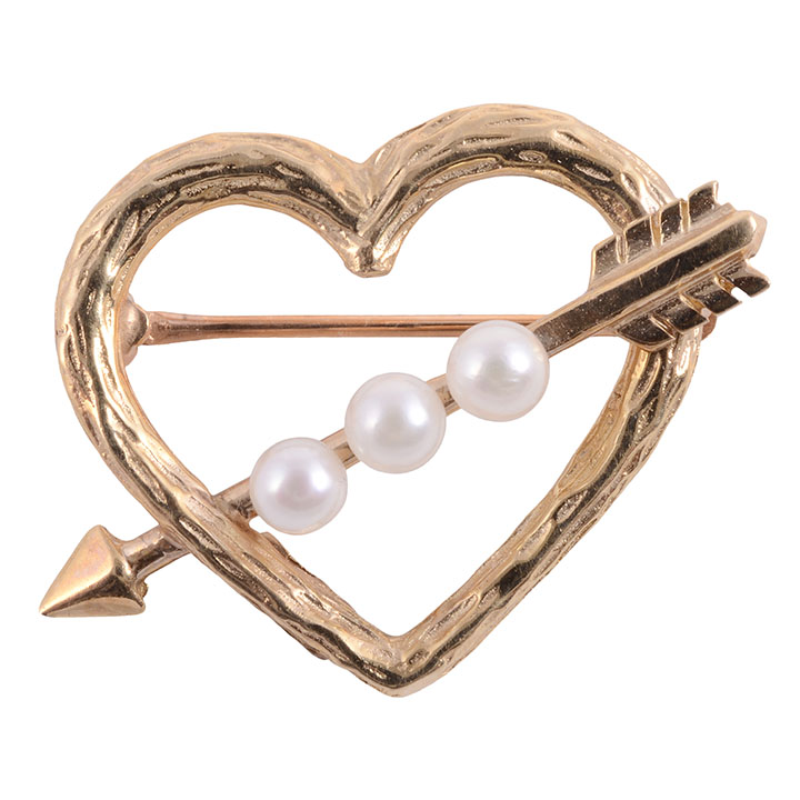 Cultured Pearl 14K Heart Pin