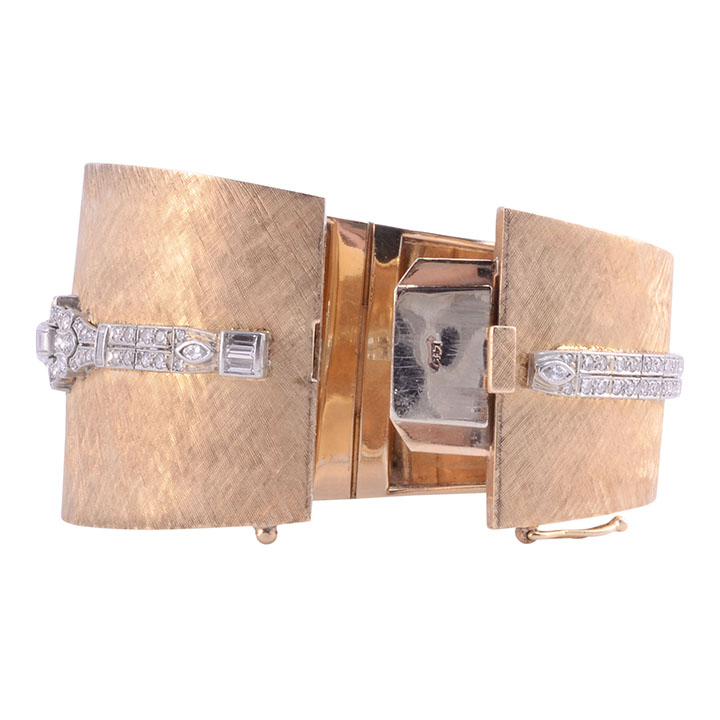 Platinum Gold & Diamond Cuff Bracelet Wrist Watch