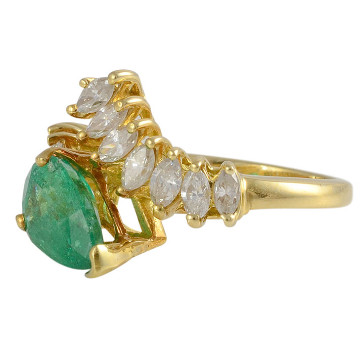 1.50 Carat Emerald Ring with Marquise Diamonds