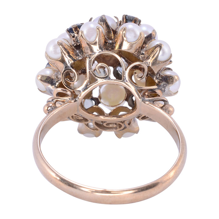 Pearl & Sapphire Cluster Ring