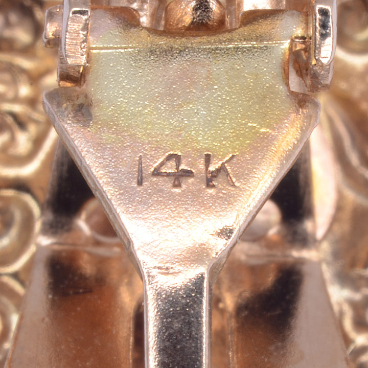 Rose Cut Diamond Engraved Oval Clip Earrings