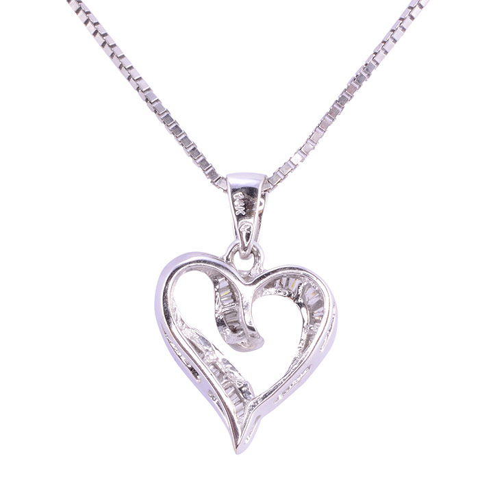 Baguette Diamond Heart Pendant on Chain