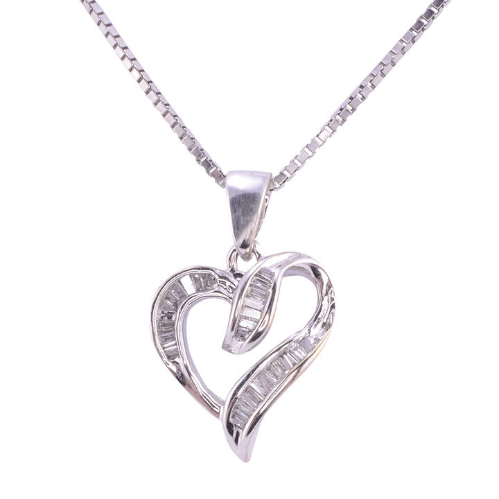 Baguette Diamond Heart Pendant on Chain
