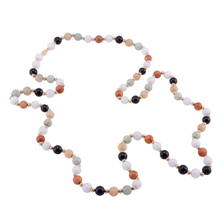 Multi Colored Nephrite, Serpentine & Quartz Beaded Necklace