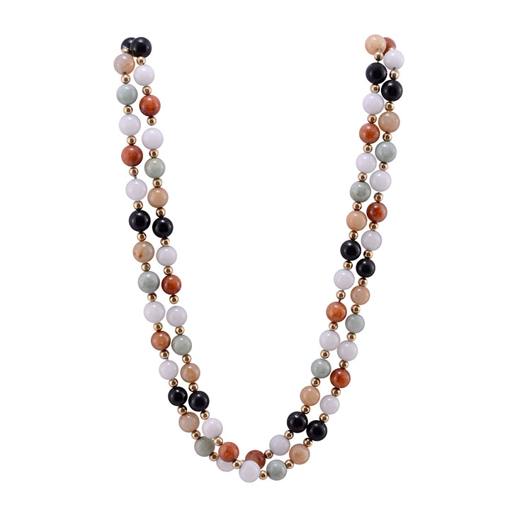 Multi Colored Nephrite, Serpentine & Quartz Beaded Necklace