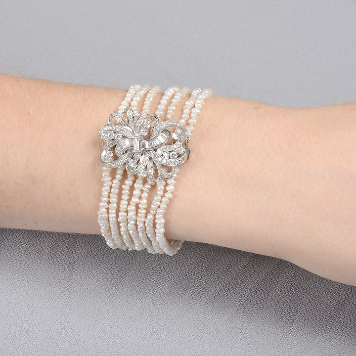 Baroque Cultured Pearl and Diamond Bracelet