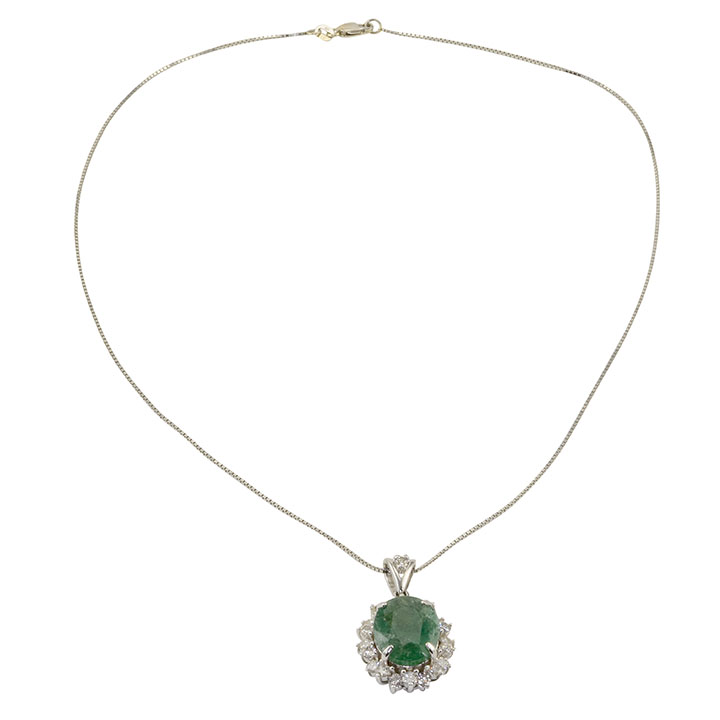 5.74 Carat Oval Emerald Diamond Pendant