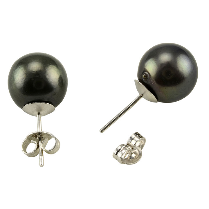 Tahitian Black Pearl Sterling Silver Earrings