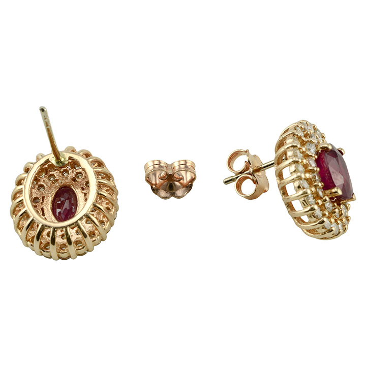 1.99 CTW Oval Ruby and Diamond Rose Gold Earrings