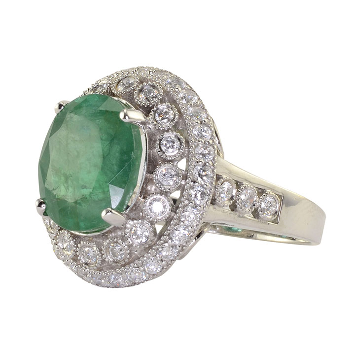 4.29 Carat Oval Emerald and Diamond Ring