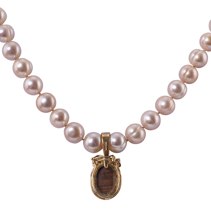 Opal Enhancer Pendant on Pearl Necklace