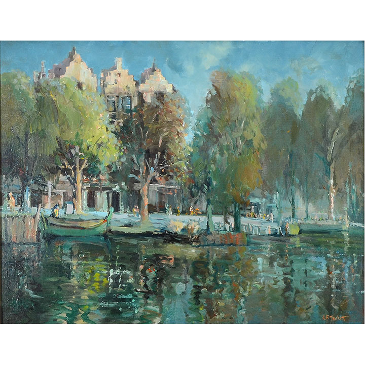 Oil on Board Impressionistic Riverside Scene by A F Trickett