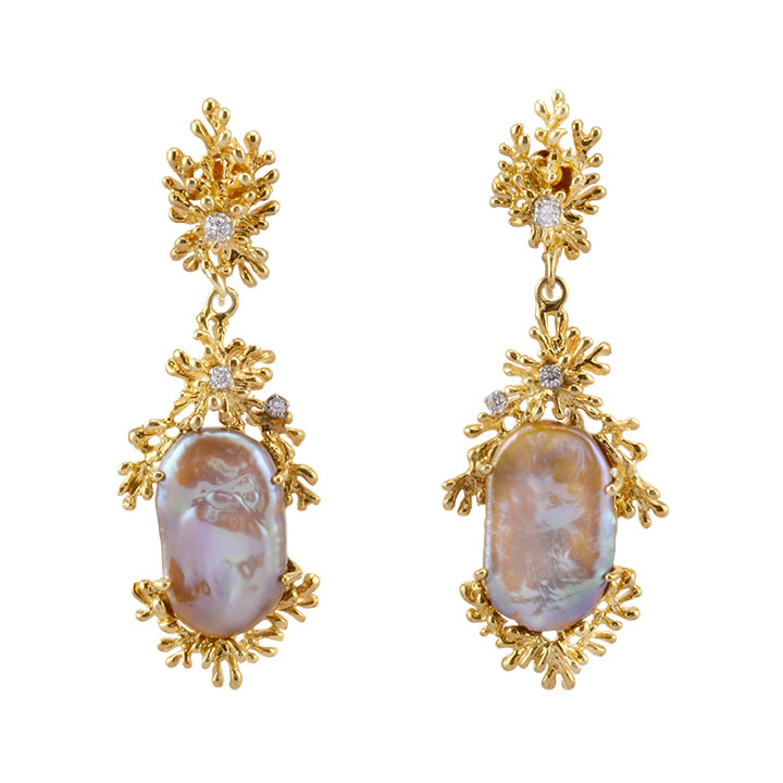 Cultured Freshwater Pearl Diamond Clip Earrings