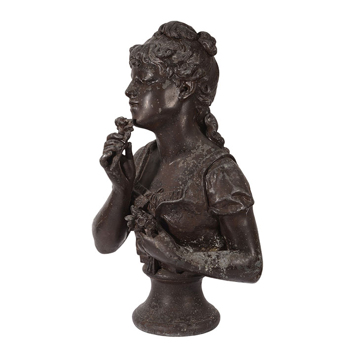 Cast Metal Bust of a Young Woman