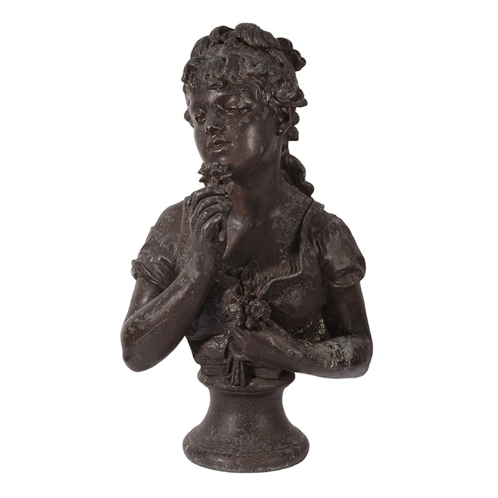 Cast Metal Bust of a Young Woman