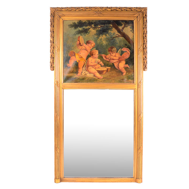 French Gilt Oil Painting Trumeau Mirror
