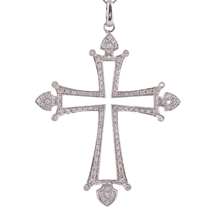 18KW Diamond Cross Pendant on Chain