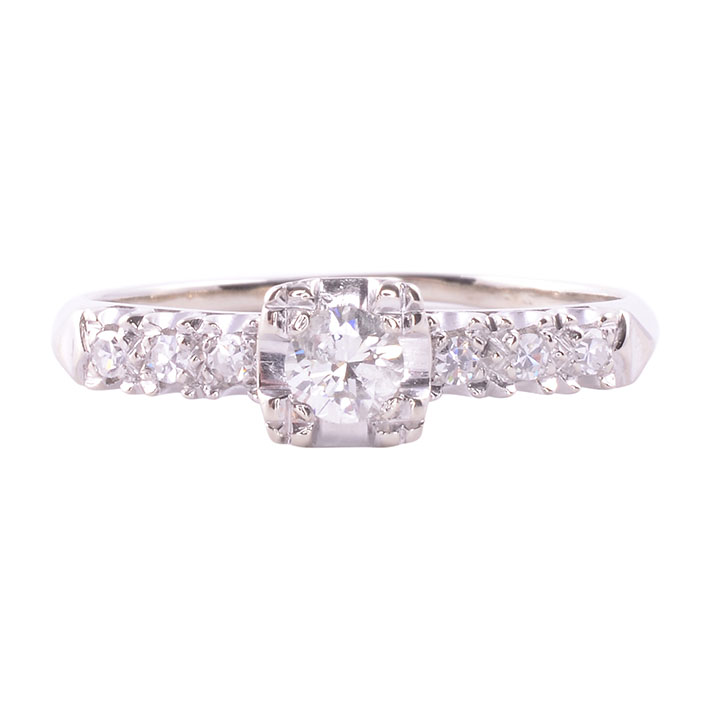 Vintage Diamond White Gold Engagement Ring