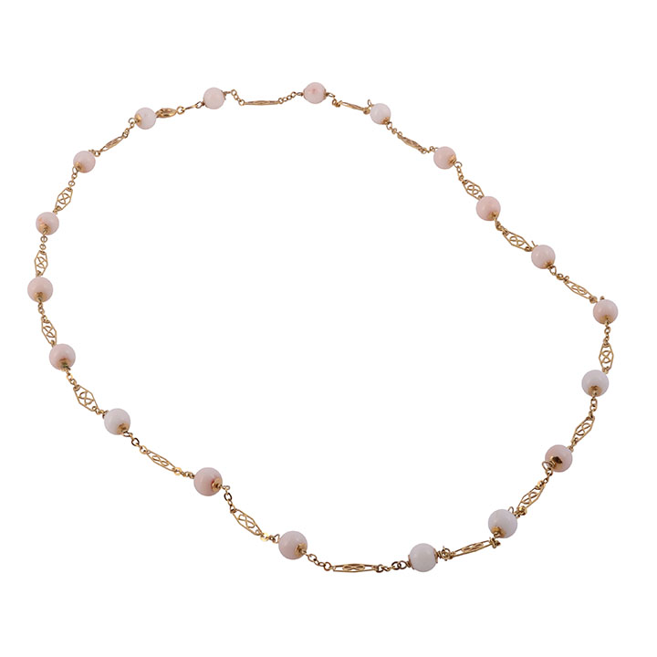 Faux Pink Coral Bead 18K Gold Necklace