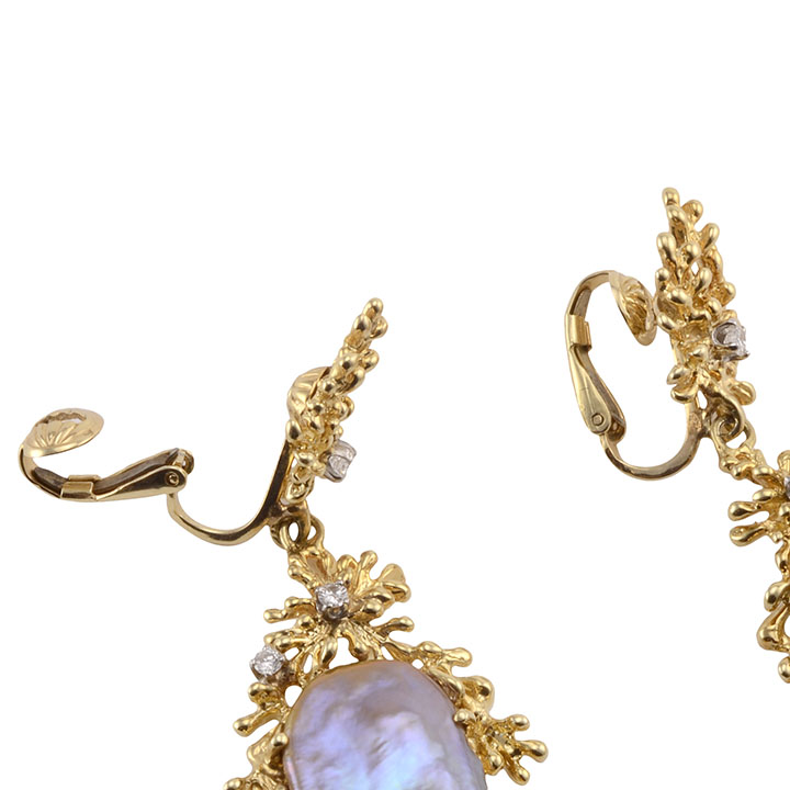 Cultured Freshwater Pearl Diamond Clip Earrings