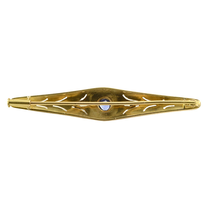 Art Deco Ceylon Sapphire and VVS1 Diamond Bar Pin