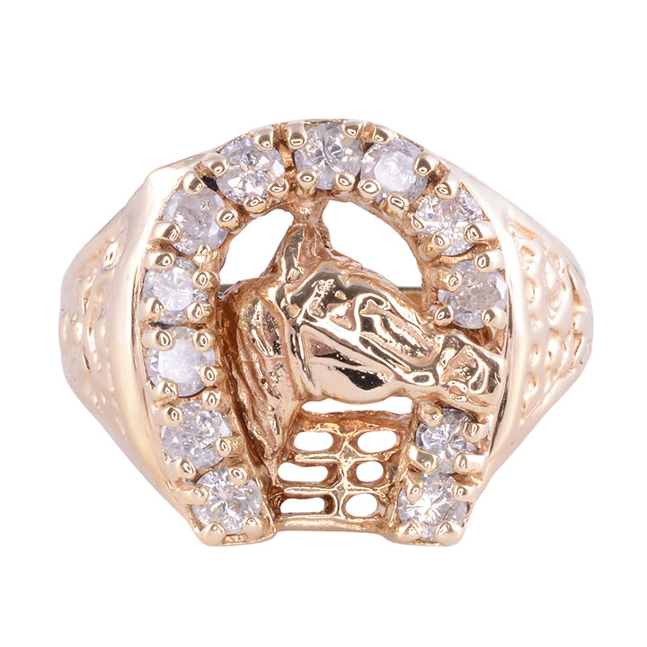 Mens Horseshoe Ring with Horse Head