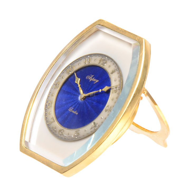 Asprey of London Blue Enamel Gilt Travel Clock