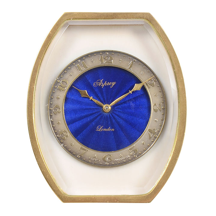 Asprey of London Blue Enamel Gilt Travel Clock