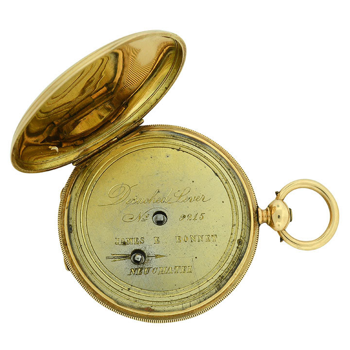 Swiss 18K Yellow Gold Pocket Watch by James Bonnet Neuchatel