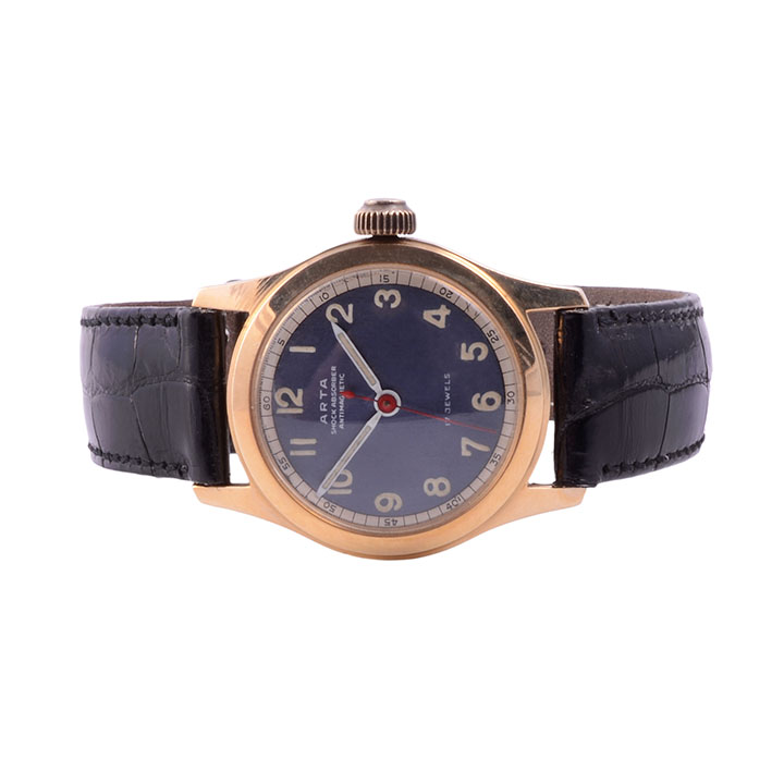 Arta Blued Steel Dial 14K Wrist Watch