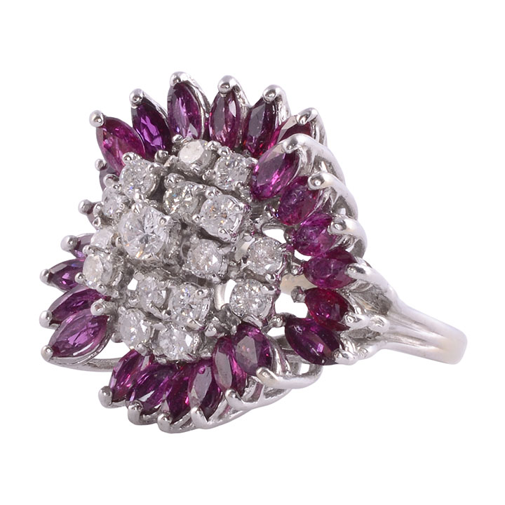 Purple Red Sapphire & Diamond White Gold Ring